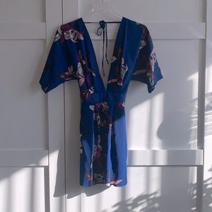 Blue dress with floral print.